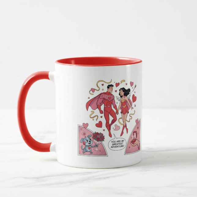 Romantiskt Superhjältepar Valentinens Kaffemugg (Vänster)