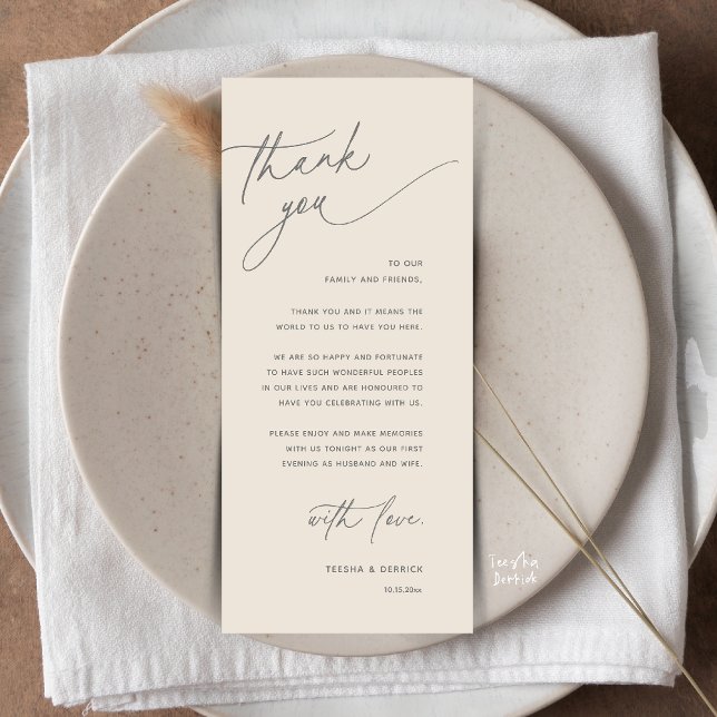 Romantiskt tackkort för bröllopsmiddag program (Romantic Wedding Reception Dinner Thank You Card in Cream Grey)