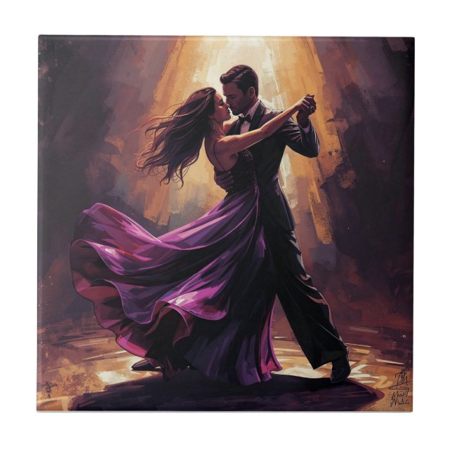 Romantiskt tangopar Elegant dansdesign Kakelplatta (Framsidan)