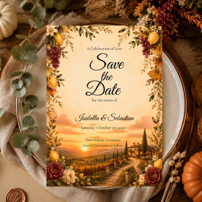 Romantiskt toskanskt bröllop spara datumet (Skapare uppladdad)