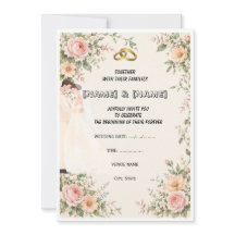 Romantiskt trädgårdsblommigt bröllopsinbjudan