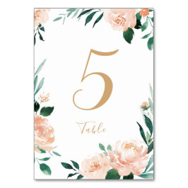 Romantiskt trädgårdspersika blommigt bröllop bord- bordsnummer