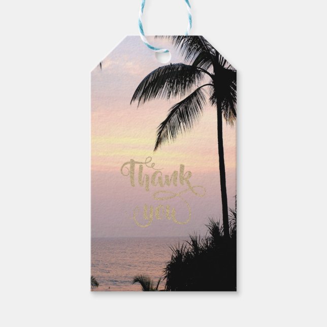 Romantiskt Tropical Beach Sunset Handflatan Presentetikett (Framsidan)