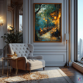 Romantiskt utomhuskafé på natten Impressionism Poster