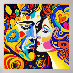 Romantiskt vackert Kissing Couple i Kärlek Poster