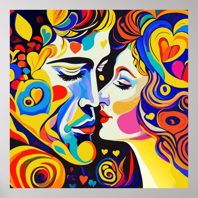 Romantiskt vackert Kissing Couple i Kärlek Poster (Framsidan)