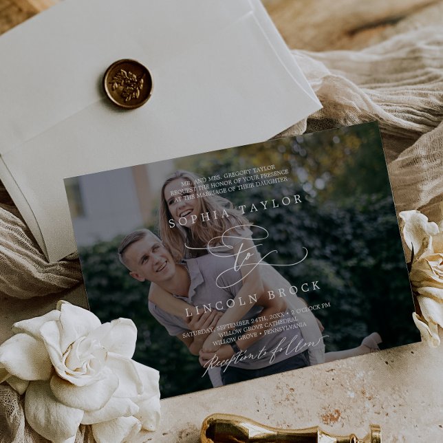 Romantiskt Vågrät Mörk för calligrafi - foto Bröll Inbjudningar (Skapare uppladdad)
