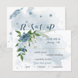 romantiskt val av blåa blommor grå måltid OSA kort