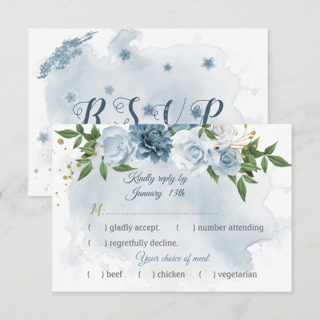 romantiskt val av blåa blommor grå måltid OSA kort (Fram/baksida)