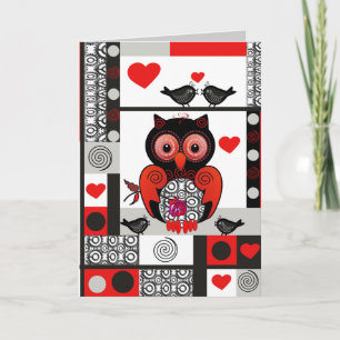 Romantiskt valentin dagkort med ugglan & Lovebirds Helgkort