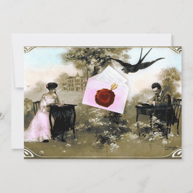 ROMANTISKT VALENTINBrev, RÖD VAXSIGILL MONOGRAM Inbjudningar (Framsida)