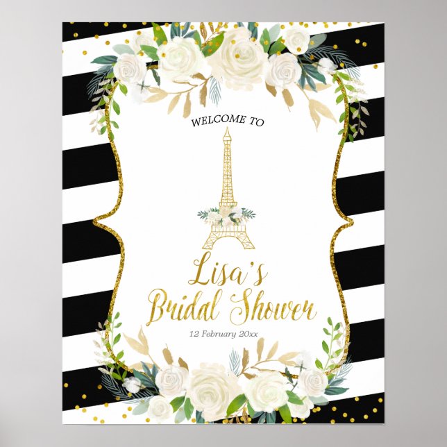 Romantiskt välkomsttecken för Paris vit blommigt Poster (Framsidan)