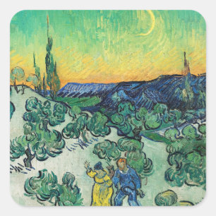 Romantiskt Van Gogh-par som går under månen Fyrkantigt Klistermärke