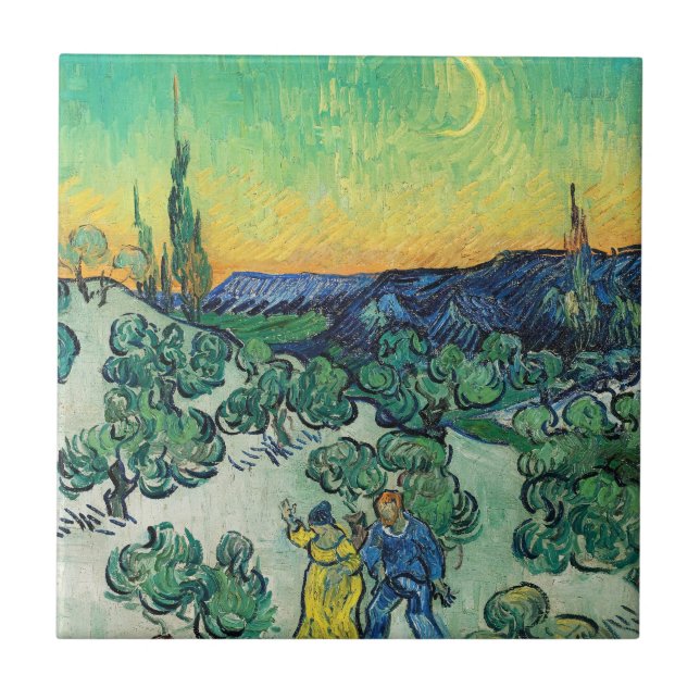 Romantiskt Van Gogh-par som går under månen Kakelplatta (Framsidan)