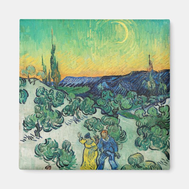 Romantiskt Van Gogh-par som går under månen Magnet (Framsidan)