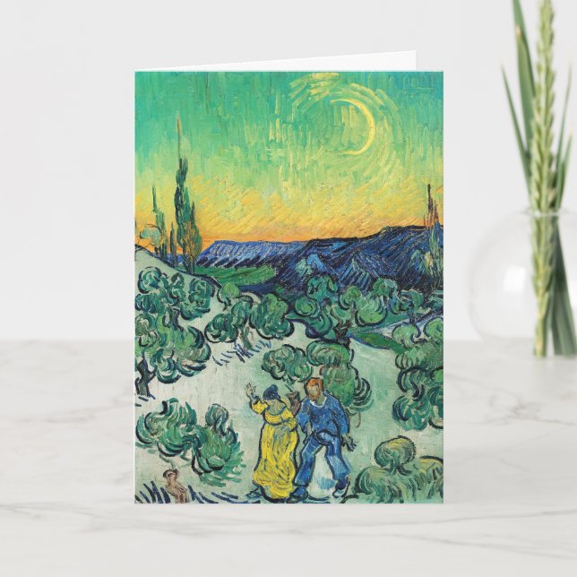 Romantiskt Van Gogh-par som vandrar under månen Kort (Framsida)