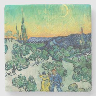 Romantiskt Van Gogh-par som vandrar under månen Stenunderlägg