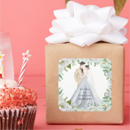 Romantiskt Vattenfärgbröllop Fyrkantigt Klistermärke