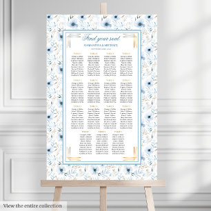 Romantiskt vattenfärgsdiagram Pastel Blue Guld Sit Poster