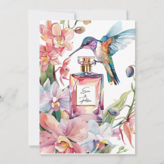 Romantiskt vattenfärgskort Hummingbird & Orchid Ca Kort