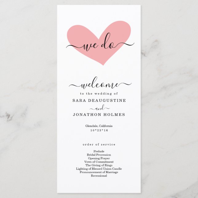 Romantiskt "vi gör"-Bröllopsprogram Program (Framsida)
