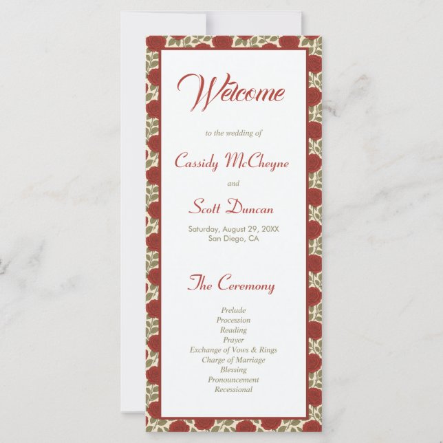 Romantiskt Victorian Röd ros Bröllopsprogram (Framsida)