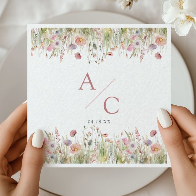 Romantiskt vildblommigt bröllopsmonogram pappersservett (Skapare uppladdad)