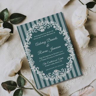 Romantiskt Vintage Blommigt Monogram Bröllop Inbjudningar