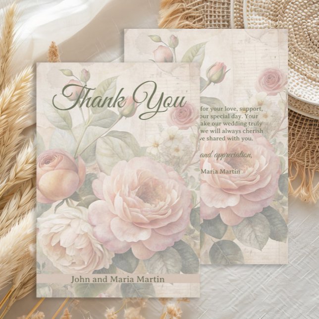Romantiskt Vintage Ros Bröllop Tack (Romantic vintage roses wedding Thank You card)