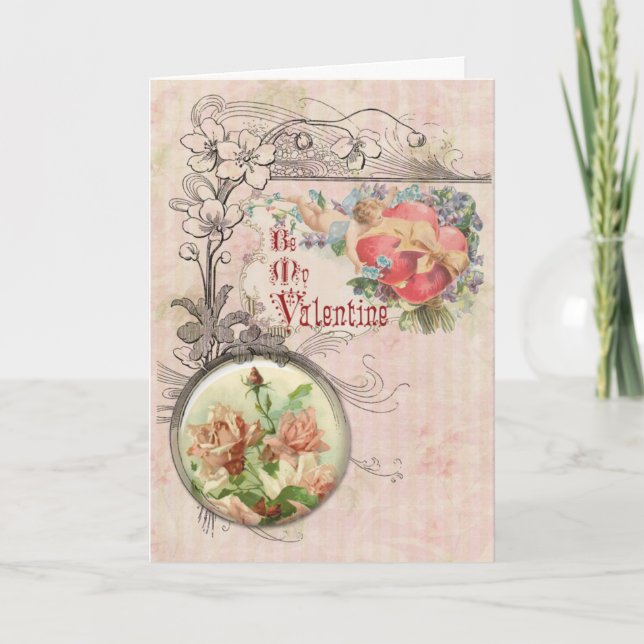 Romantiskt Vintage Valentine Card Helgkort (Framsida)
