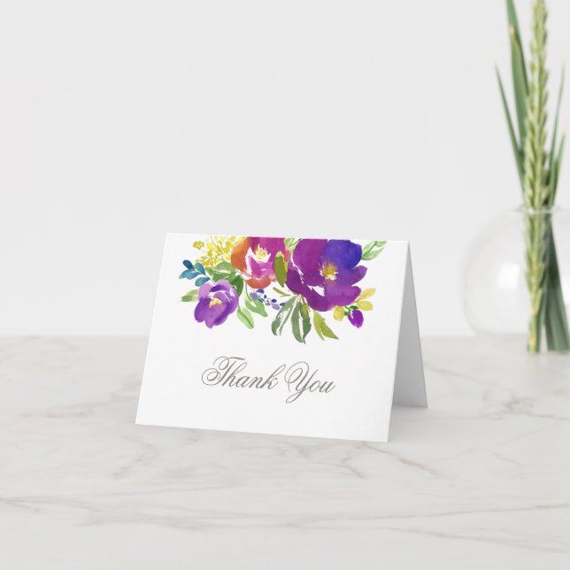 Romantiskt Violett Blommigt Tacksamhetskort Tack Kort (Framsida)