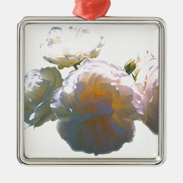 Romantiskt vitt, gult, orange, guldfärgat ro julgransprydnad metall (Framsidan)