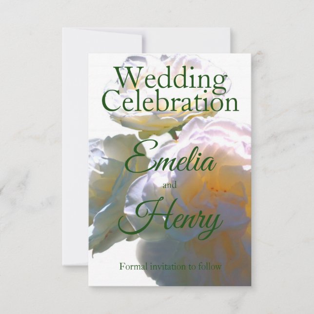 Romantiskt vitt, gult, orange, guldfärgat ro spara datumet (Framsida)