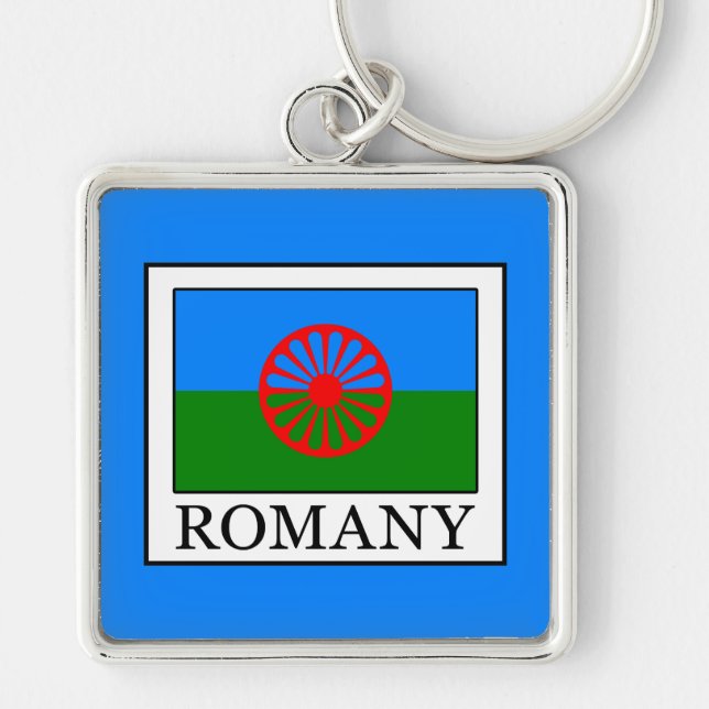 Romany Fyrkantig Silverfärgad Nyckelring (Framsidan)