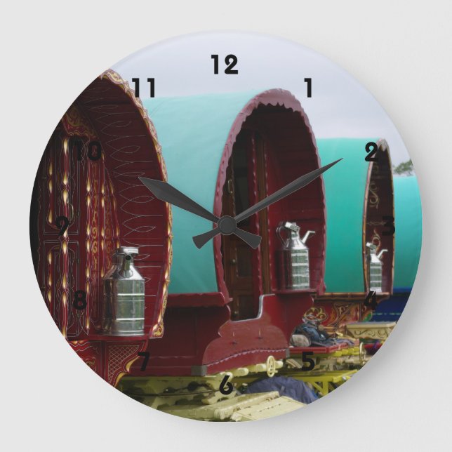 Romany Gypsy bowtop wagons Large Clock Stor Klocka (Framsida)