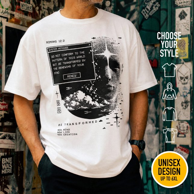 Romarbrev 12:2 Förnya Din Sinnesstämning Systemmed T Shirt (Heavyweight Streetwear Christian T-Shirts & available oversize 3XL, 4XL, 5XL, 6XL. Choose your style)