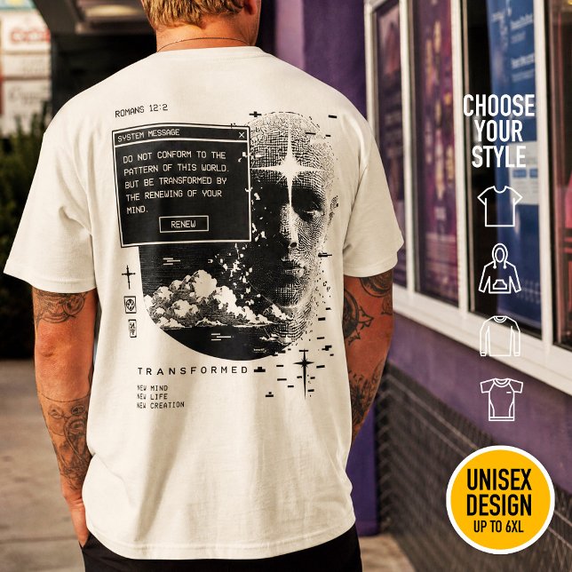 Romarbrev 12:2 Förnya Din Sinnesstämning Systemmed T Shirt (Heavyweight Streetwear Christian T-Shirts & available oversize 3XL, 4XL, 5XL, 6XL. Choose your style)
