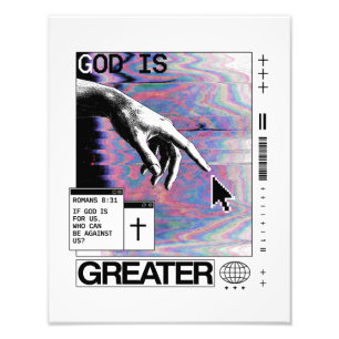 Romarbrev 8:31 Cyberpunk Handen Guds Glitch Art Fototryck