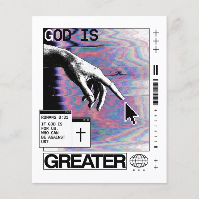 Romarbrev 8:31 Cyberpunk Handen Guds Glitch Konst Flygblad (Framsidan)