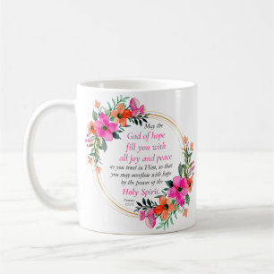 Romarbrevet 15:13 - Hoppets Gud Bibelvers Blommor Kaffemugg
