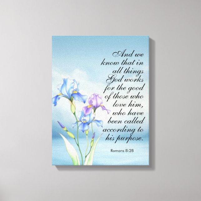 Romarbrevet 8:28 Iris Watercolor  Canvastryck (Framsida)