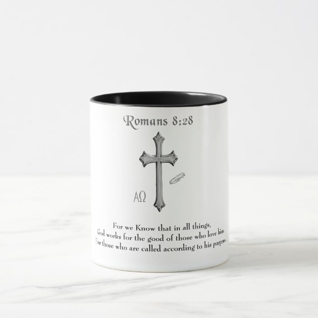 Romarbrevet 8:28 kristen bibelvers mugg (Center)