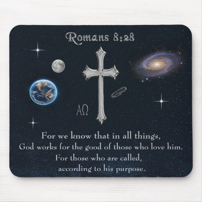 Romarbrevet 8:28 kristen bibelvers musmatta (Framsidan)