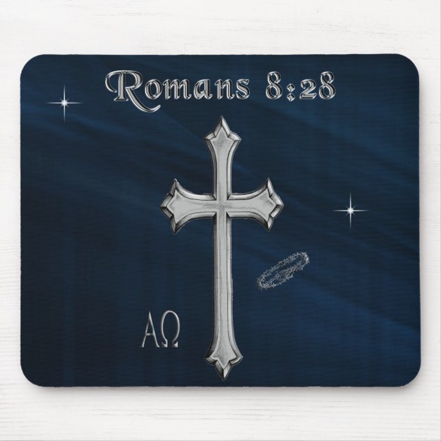 Romarbrevet 8:28 kristen bibelvers musmatta (Framsidan)
