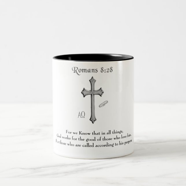 Romarbrevet 8:28 kristen bibelvers Två-Tonad mugg (Center)