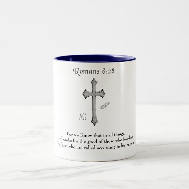 Romarbrevet 8:28 kristen bibelvers Två-Tonad mugg (Center)