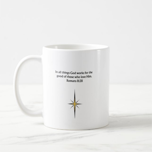 Romarbrevet 8:28 Kristet mugg | Uppmuntrande prese (Vänster)