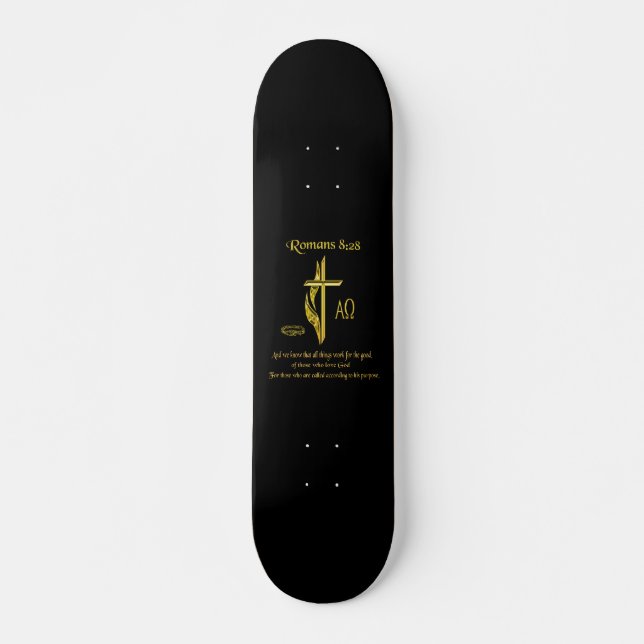Romarbrevet 8:28 kristna varor mini skateboard bräda 18,5 cm (Framsida)