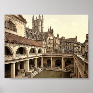 Romarebad och Abbey, dropp, bad, England klassiker Poster