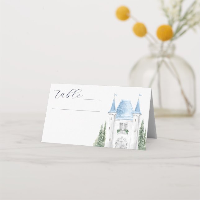 Romatic Watercolor Castle Illustration Bröllop Placeringskort (Framsida)